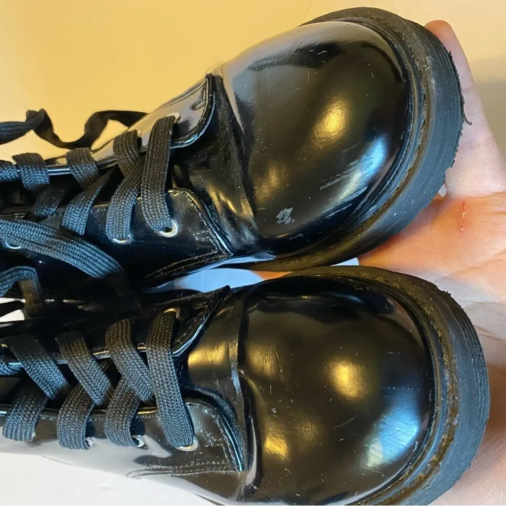 Thereabouts Girls Reese Combat Boots faux Leather glossy Lace Up zipper side 3